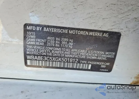 2016 BMW 328 Xi Sulev z USA, uszkodzony, nr VIN WBA8E3C5XGK501812
